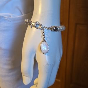 White Pearl Charm Bracelet with Silver-Tone Accents